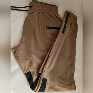 Maikanong Men’s Slims Jogger Pants Zippers Tan Pants For Running Athletic Casual